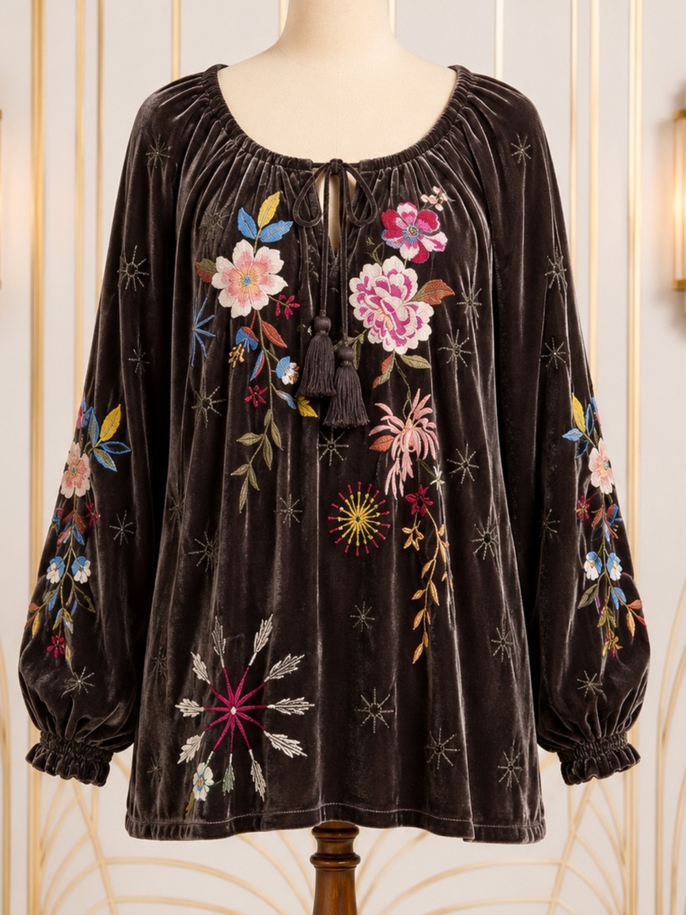 Johnny Was “Celestin” embroidered velvet top NWT